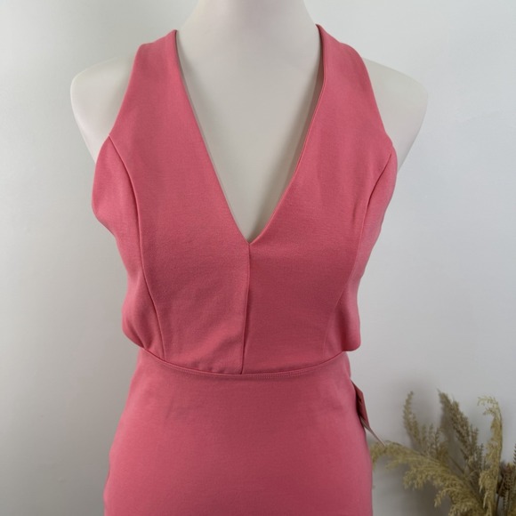 Blue Blush Size M Pink Bodycon V Neck Knit Cutout Back Mini Dress - Picture 2 of 11